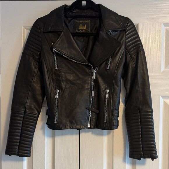 Massimo Jackets & Blazers - Massimo Black Leather Moto Jacket Quilted Motorcycle Biker Jacket NWT Size 42